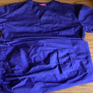 Navy Blue Scrub Set and White Doctors Coat